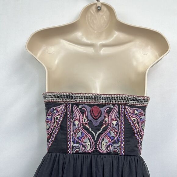 Free People gray embroidered strapless event dress size O - Picture 6 of 11
